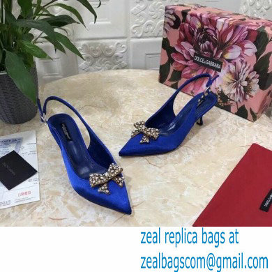 Dolce  &  Gabbana Heel 6.5cm Satin Slingbacks Blue with Crystal Bow 2021